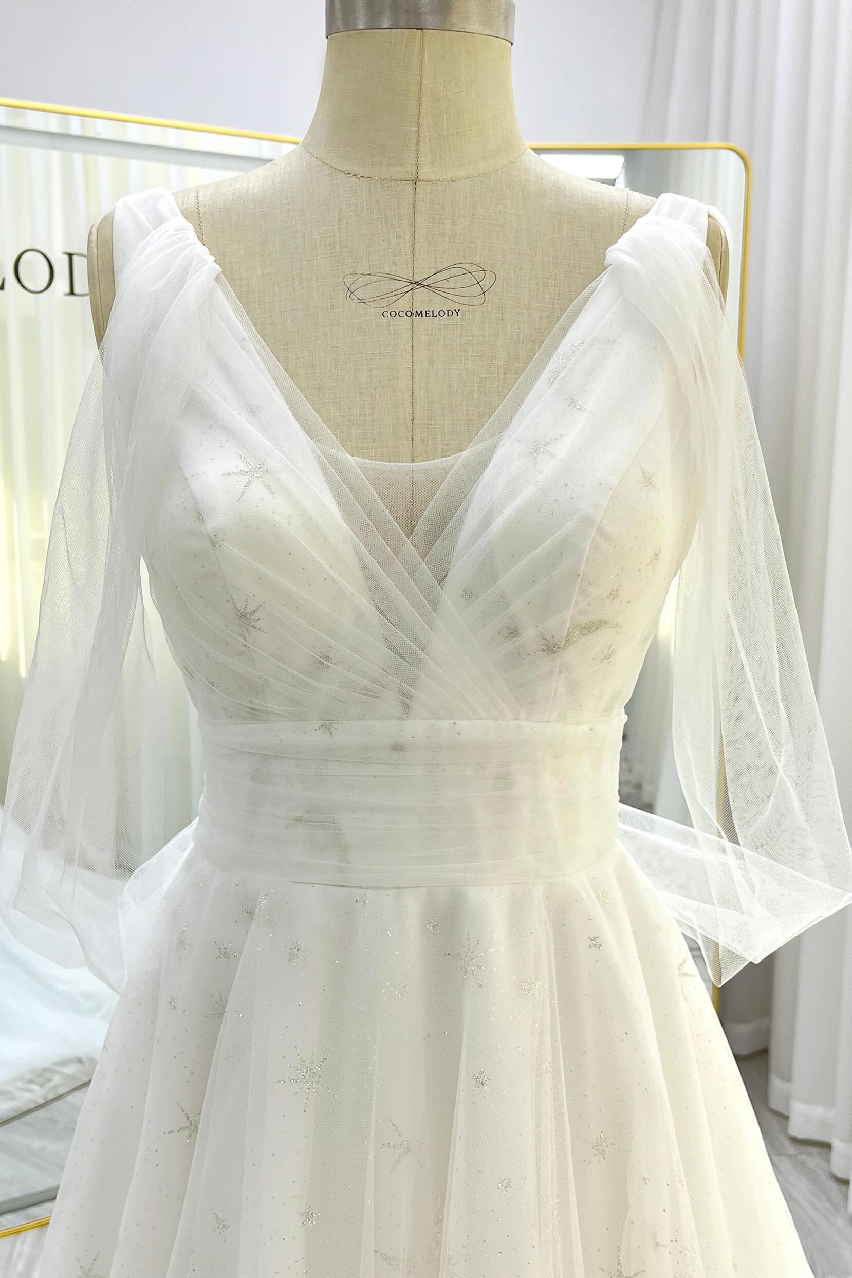 A-Line Court Train Glitter Wedding Dress CW3333 - COCOMELODY