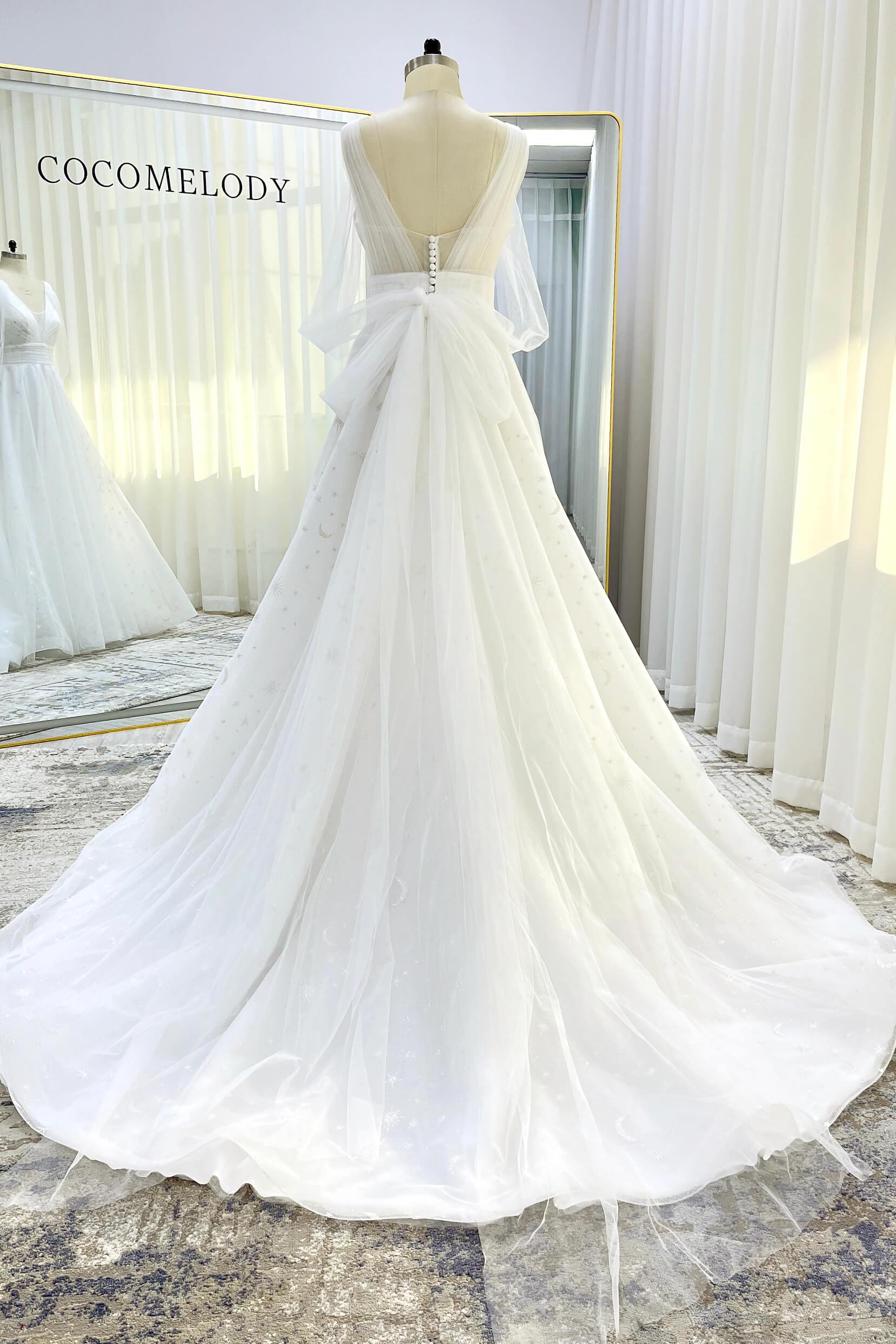 A-Line Court Train Glitter Wedding Dress CW3333 - COCOMELODY