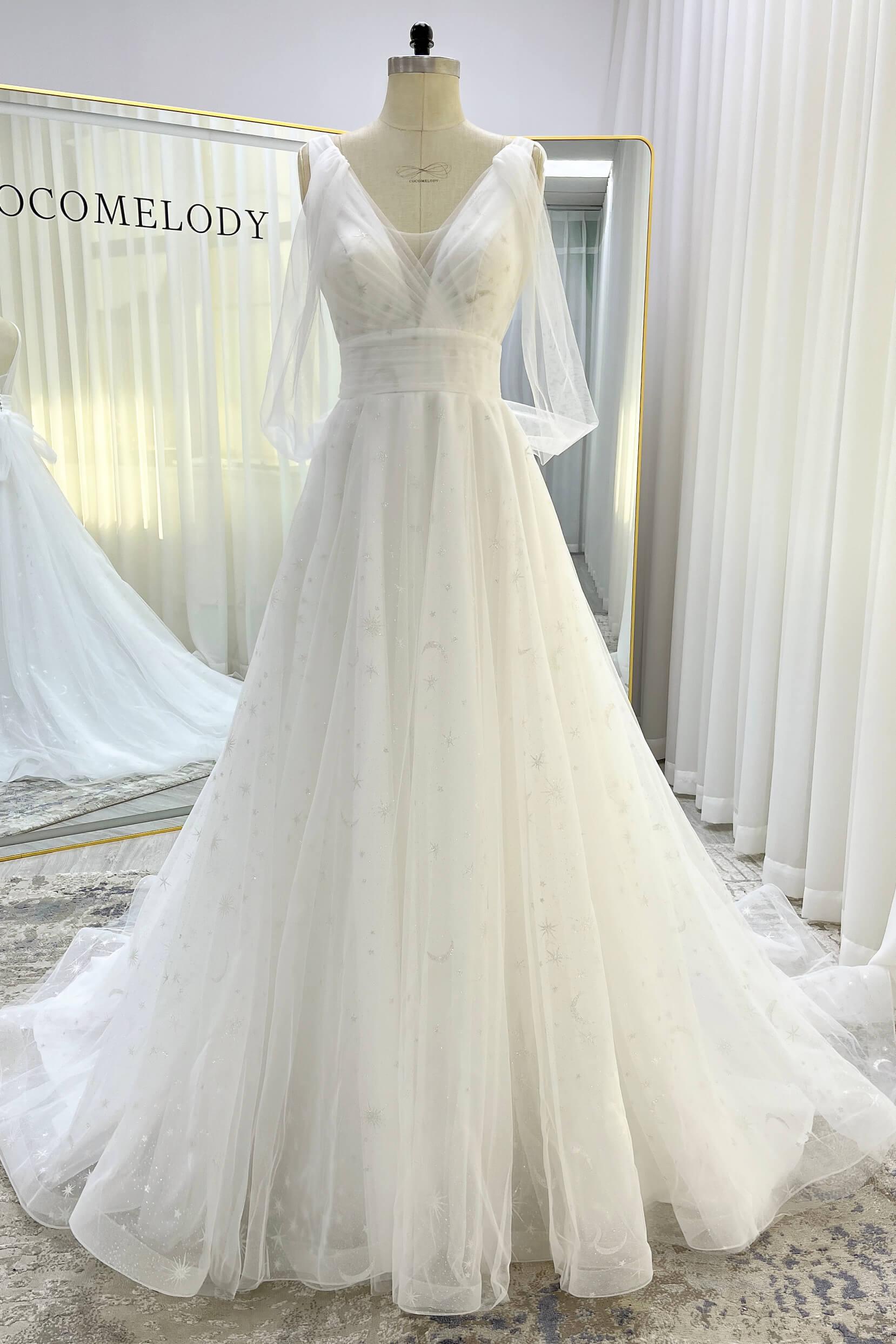 A-Line Court Train Glitter Wedding Dress CW3333 - COCOMELODY