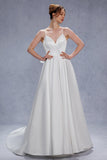 A-Line Court Train Satin Tulle Wedding Dress CW3336 - COCOMELODY