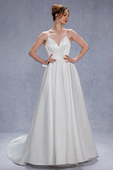 A-Line Court Train Satin Tulle Wedding Dress CW3336 - COCOMELODY