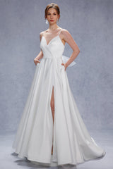 A-Line Court Train Satin Tulle Wedding Dress CW3336 - COCOMELODY