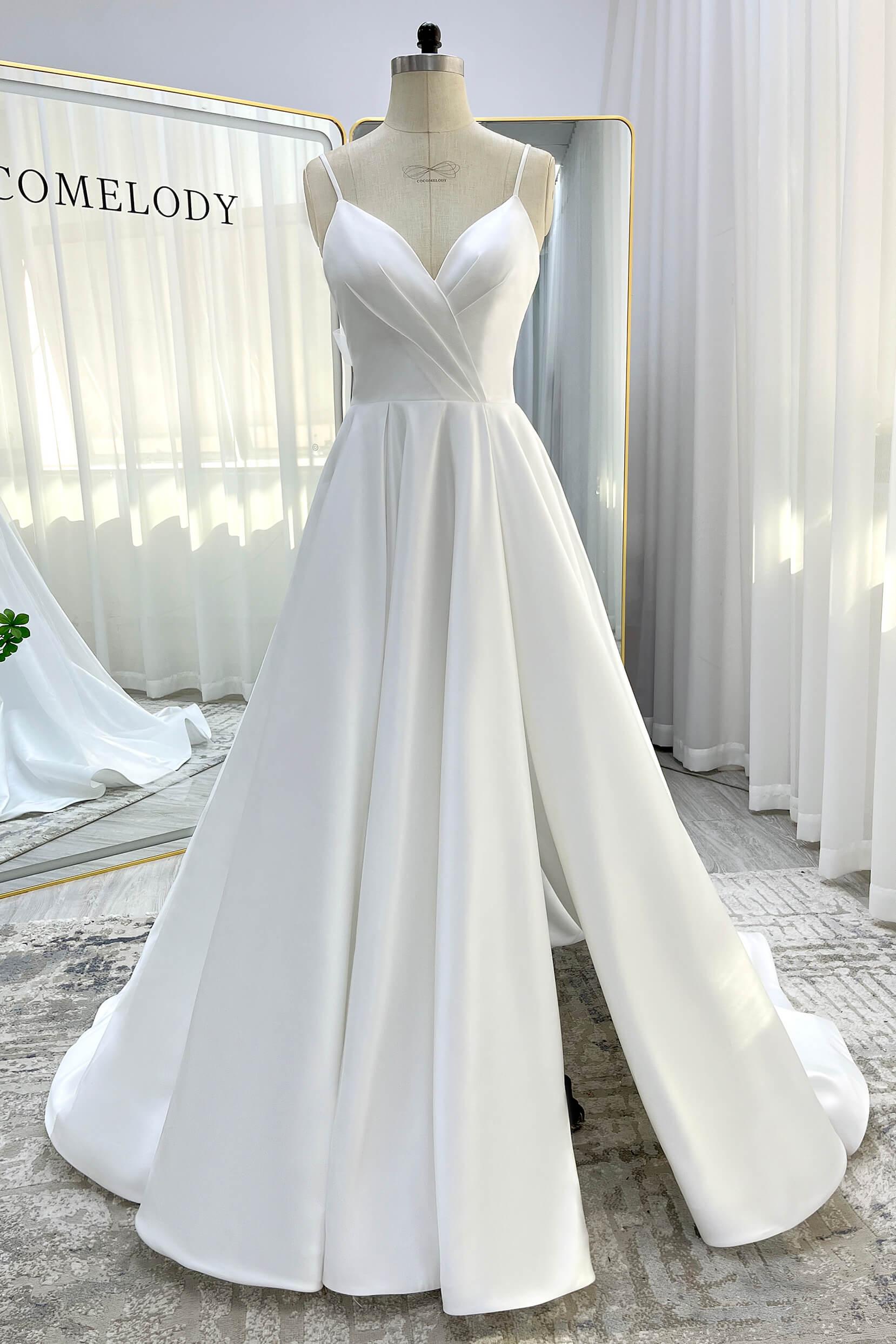 A-Line Court Train Satin Tulle Wedding Dress CW3336 - COCOMELODY