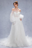 A-Line Court Train Lace Tulle Wedding Dress CW3337 - COCOMELODY