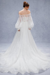 A-Line Court Train Lace Tulle Wedding Dress CW3337 - COCOMELODY