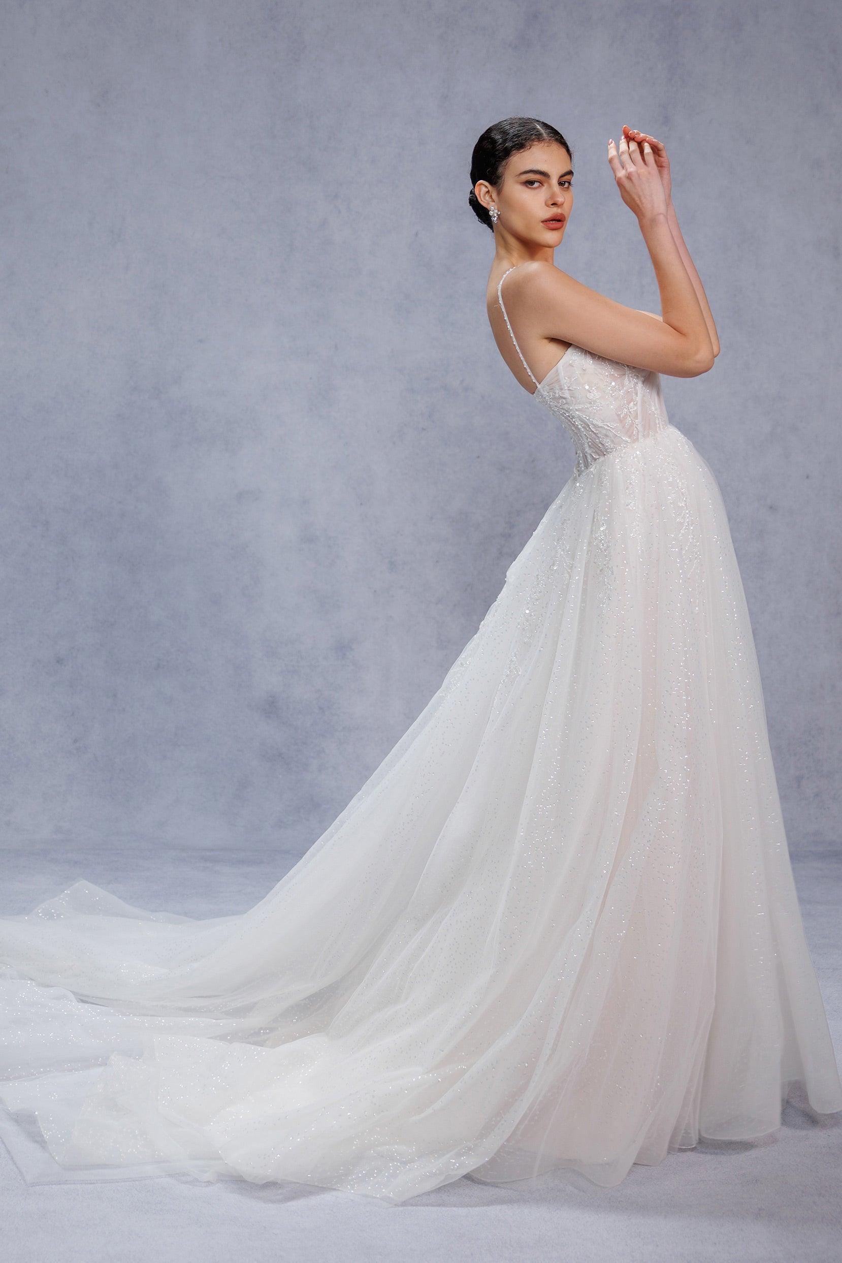 A-Line Court Train Sparkle Tulle Wedding Dress CW3338 - COCOMELODY