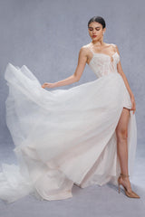 A-Line Court Train Sparkle Tulle Wedding Dress CW3338 - COCOMELODY
