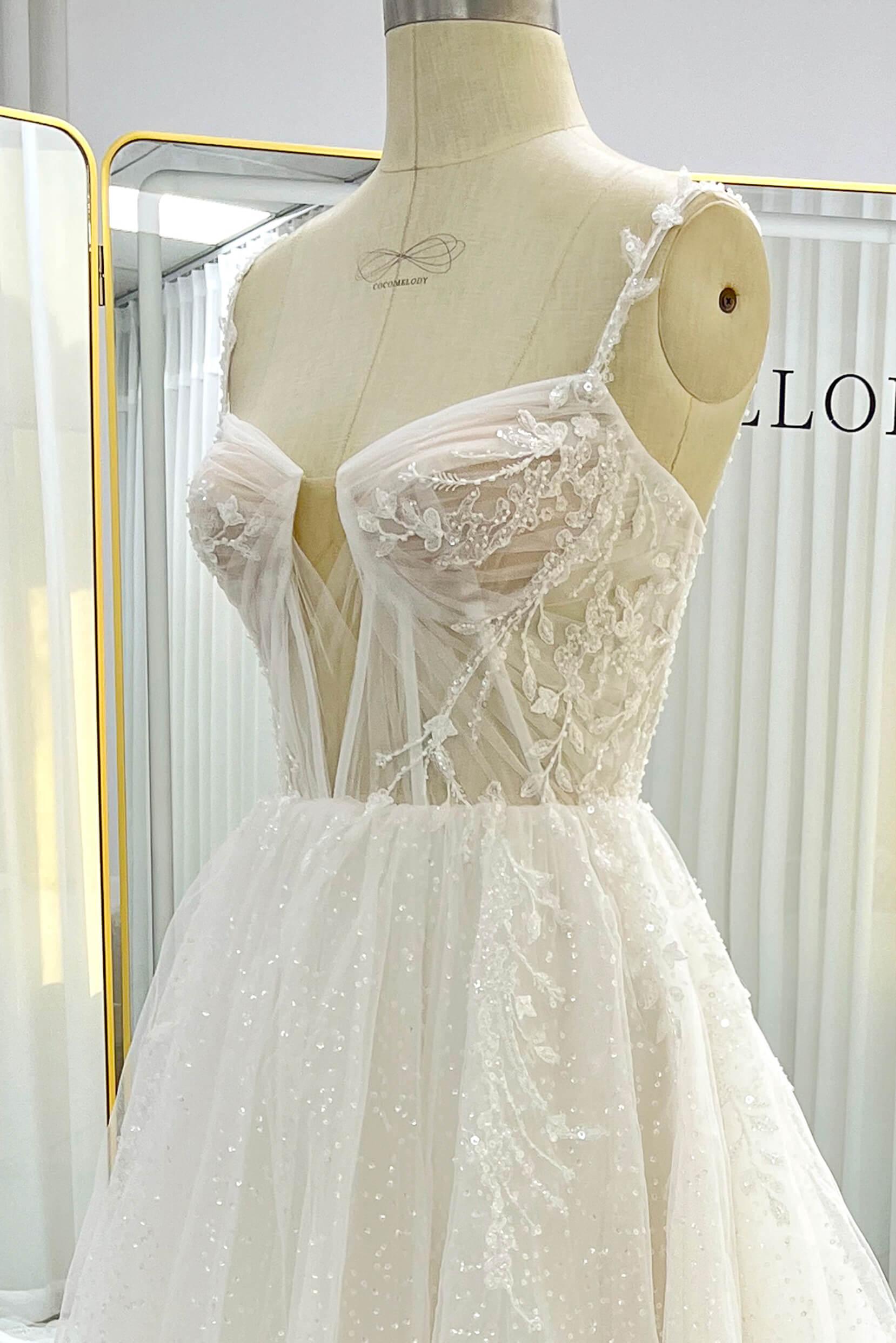 A-Line Court Train Sparkle Tulle Wedding Dress CW3338 - COCOMELODY