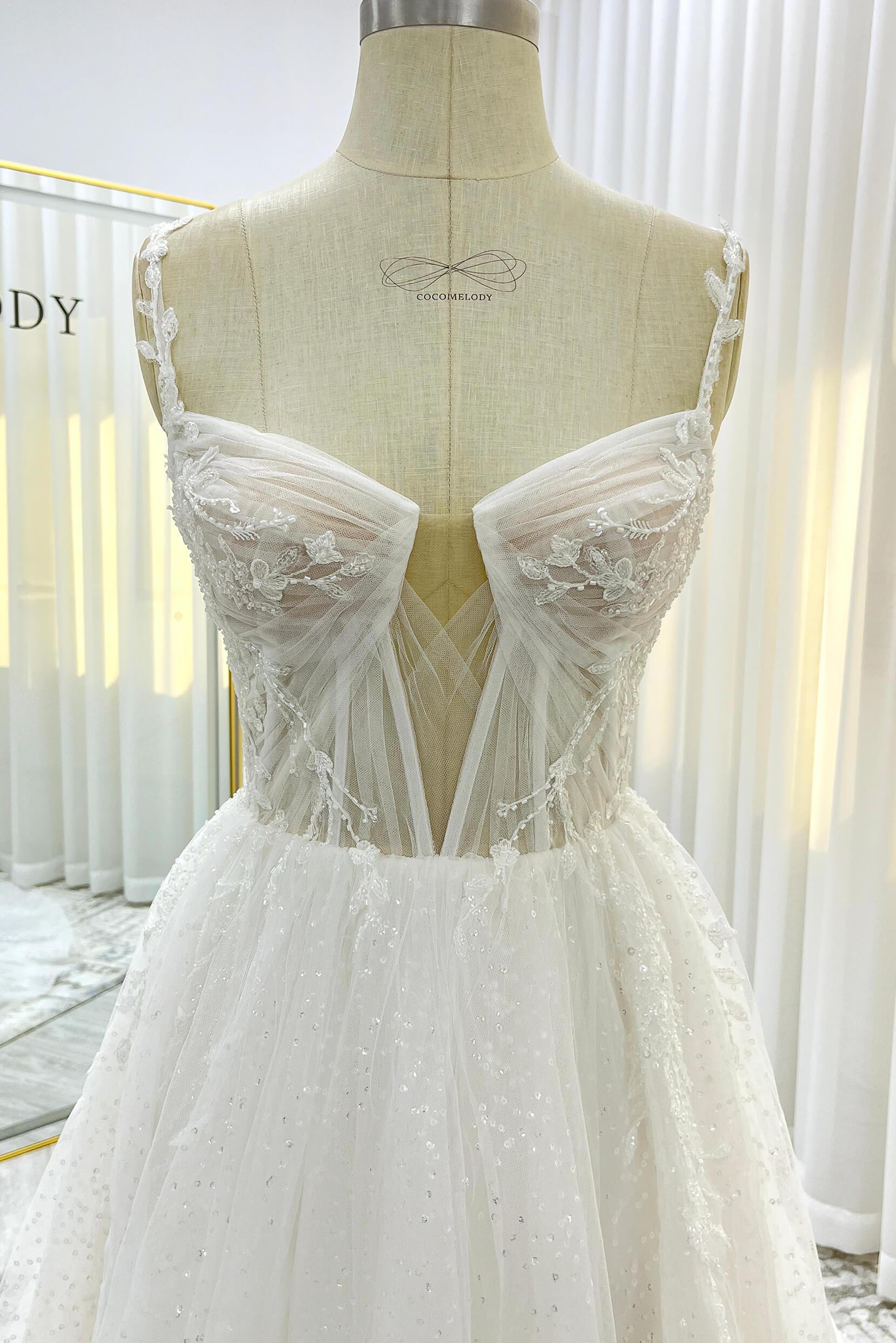 A-Line Court Train Sparkle Tulle Wedding Dress CW3338 - COCOMELODY