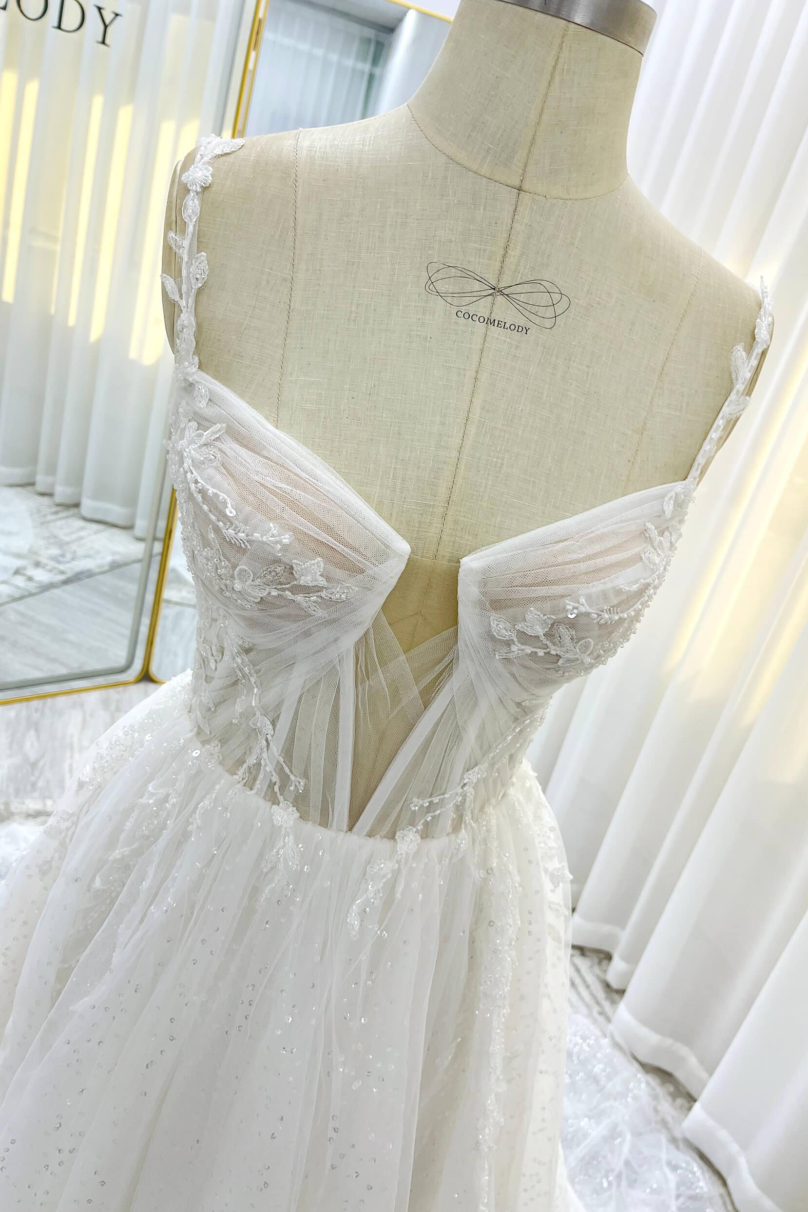 A-Line Court Train Sparkle Tulle Wedding Dress CW3338 - COCOMELODY