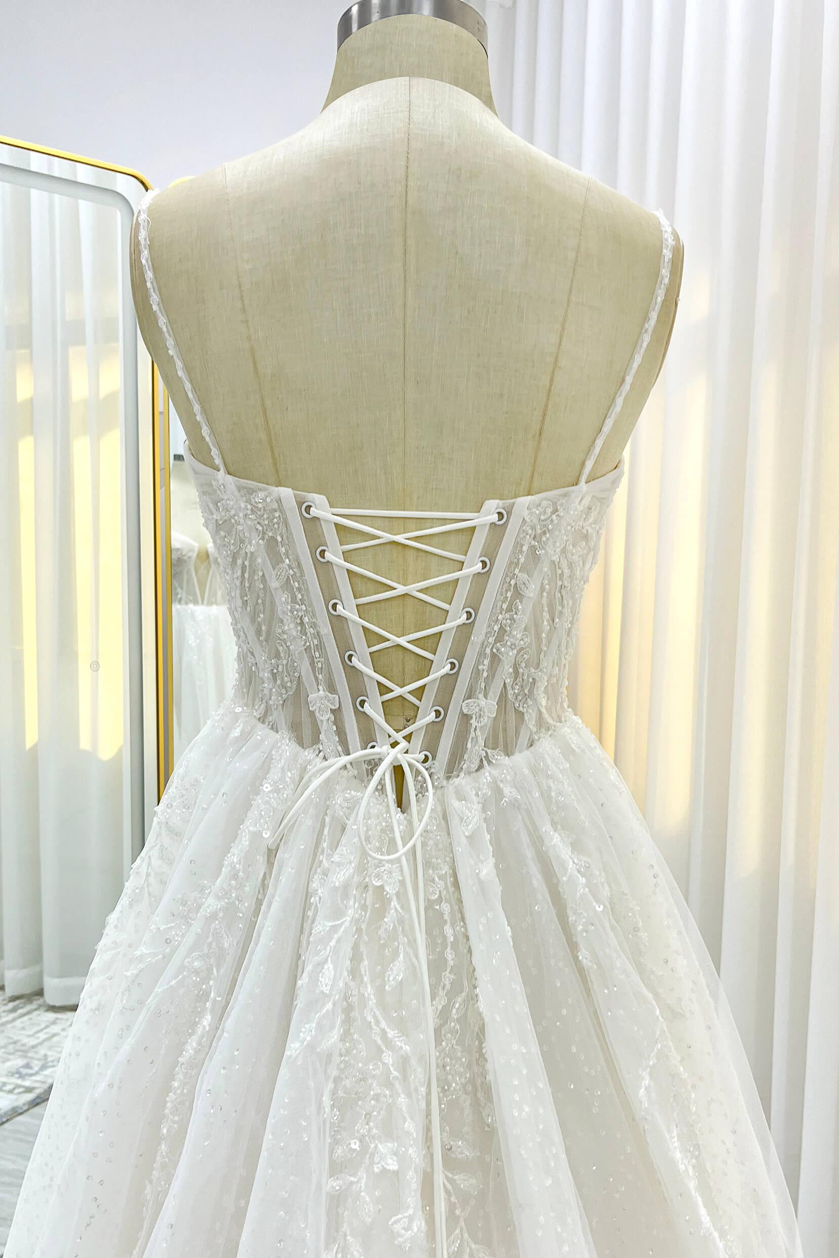 A-Line Court Train Sparkle Tulle Wedding Dress CW3338 - COCOMELODY