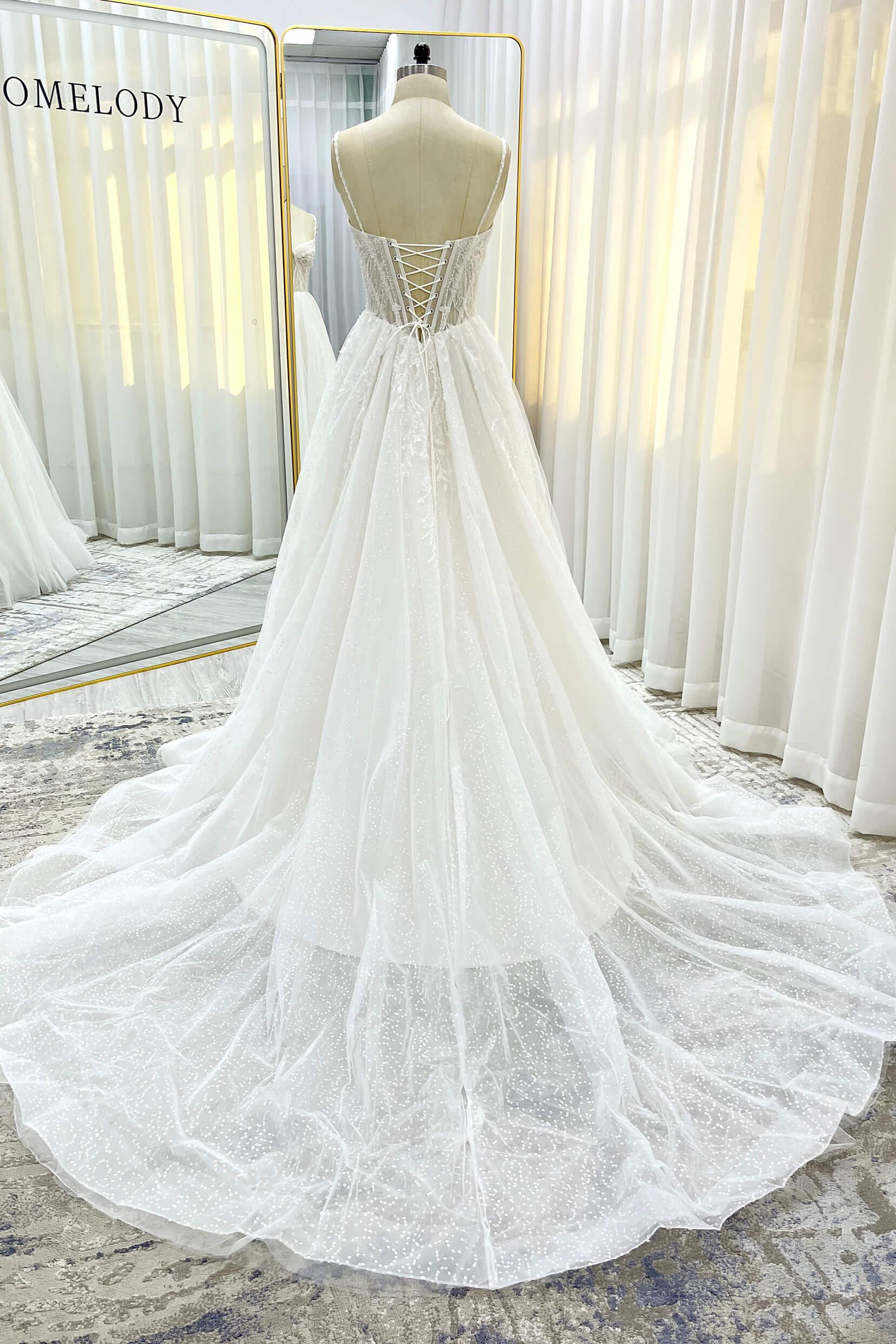 A-Line Court Train Sparkle Tulle Wedding Dress CW3338 - COCOMELODY