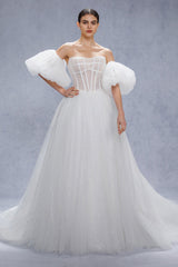 A-Line Court Train Sparkle Tulle Wedding Dress CW3339 - COCOMELODY