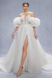 A-Line Court Train Glitter Wedding Dress CW3342 - COCOMELODY