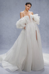 A-Line Court Train Glitter Wedding Dress CW3342 - COCOMELODY