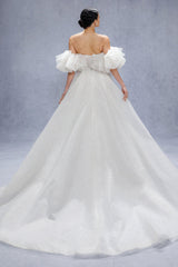 A-Line Court Train Glitter Wedding Dress CW3342 - COCOMELODY