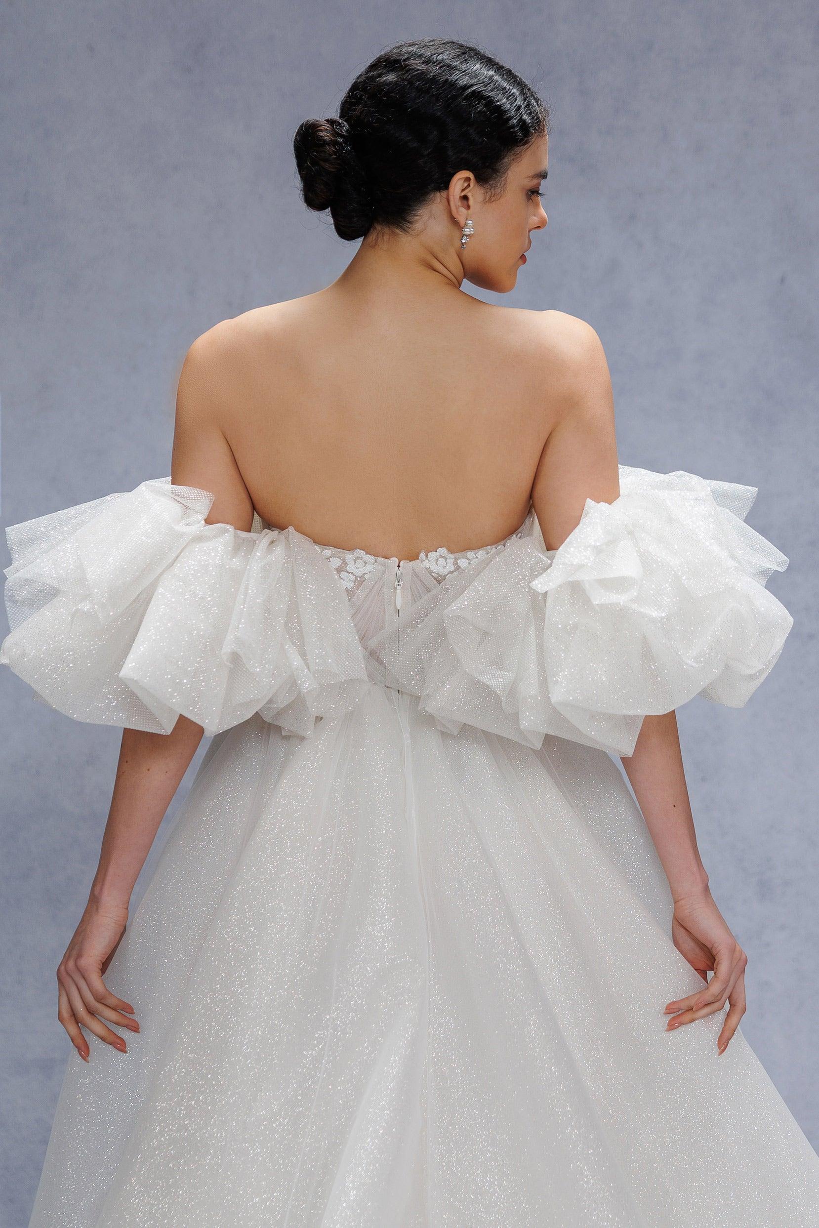 A-Line Court Train Glitter Wedding Dress CW3342 - COCOMELODY