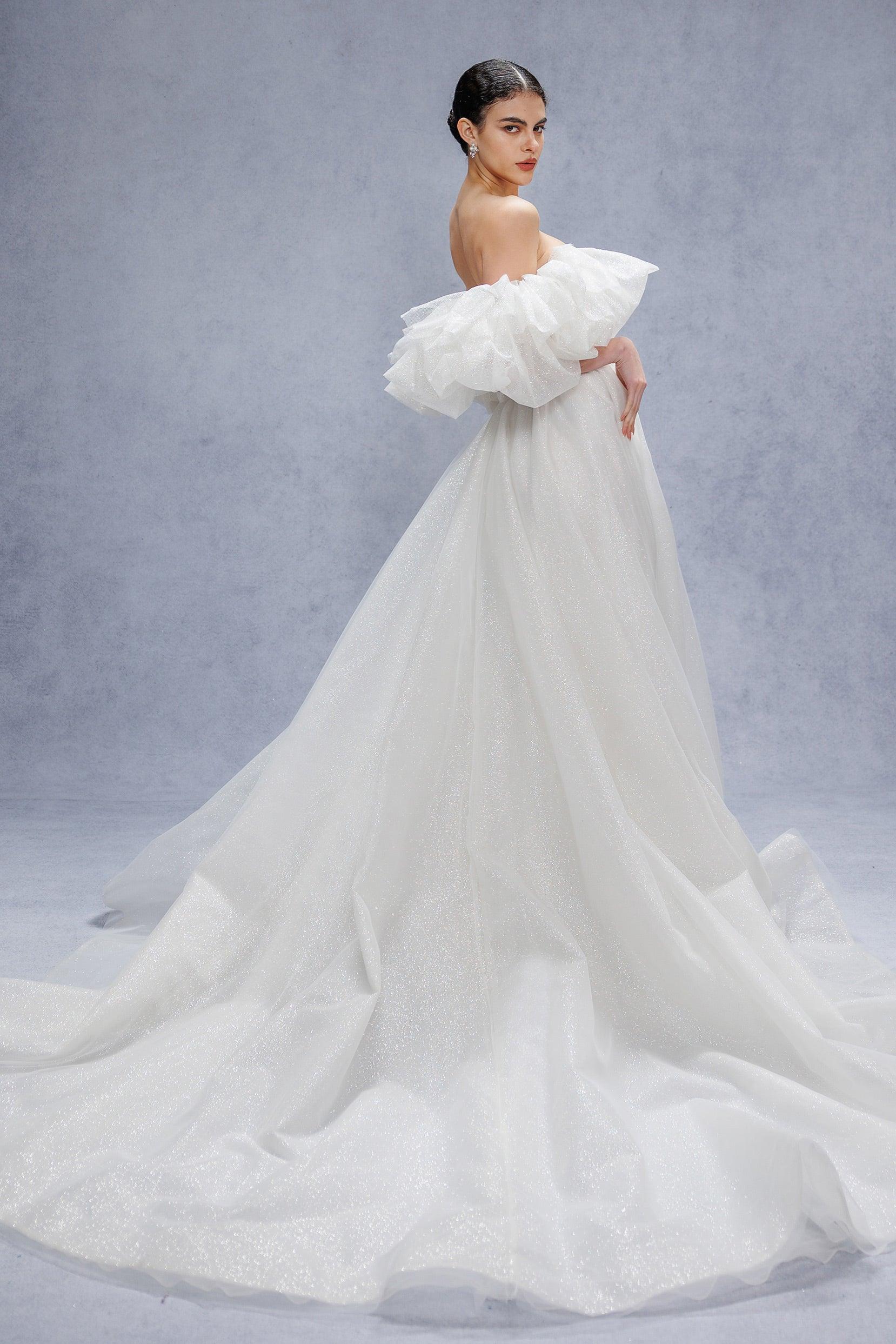 A-Line Court Train Glitter Wedding Dress CW3342 - COCOMELODY