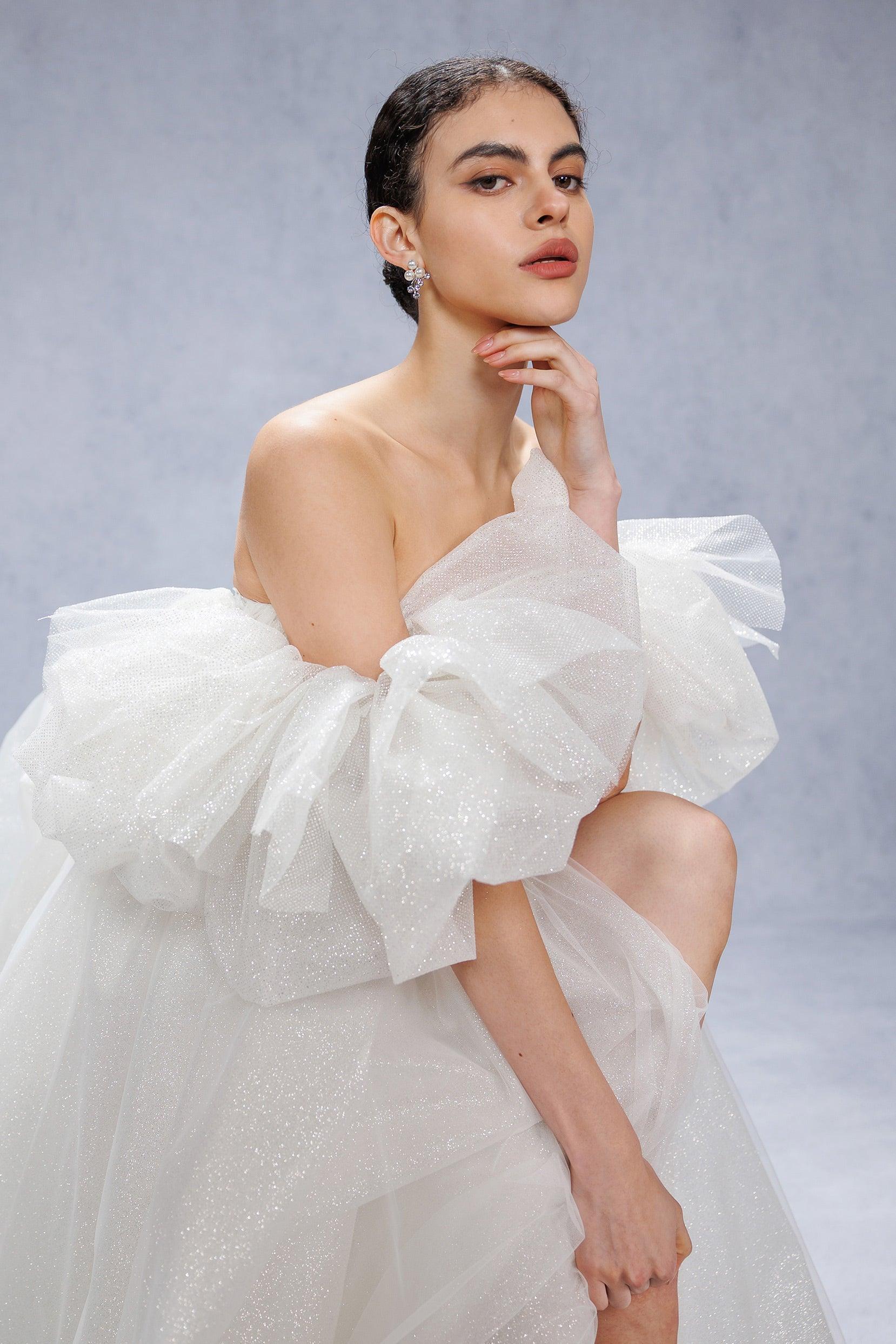 A-Line Court Train Glitter Wedding Dress CW3342 - COCOMELODY