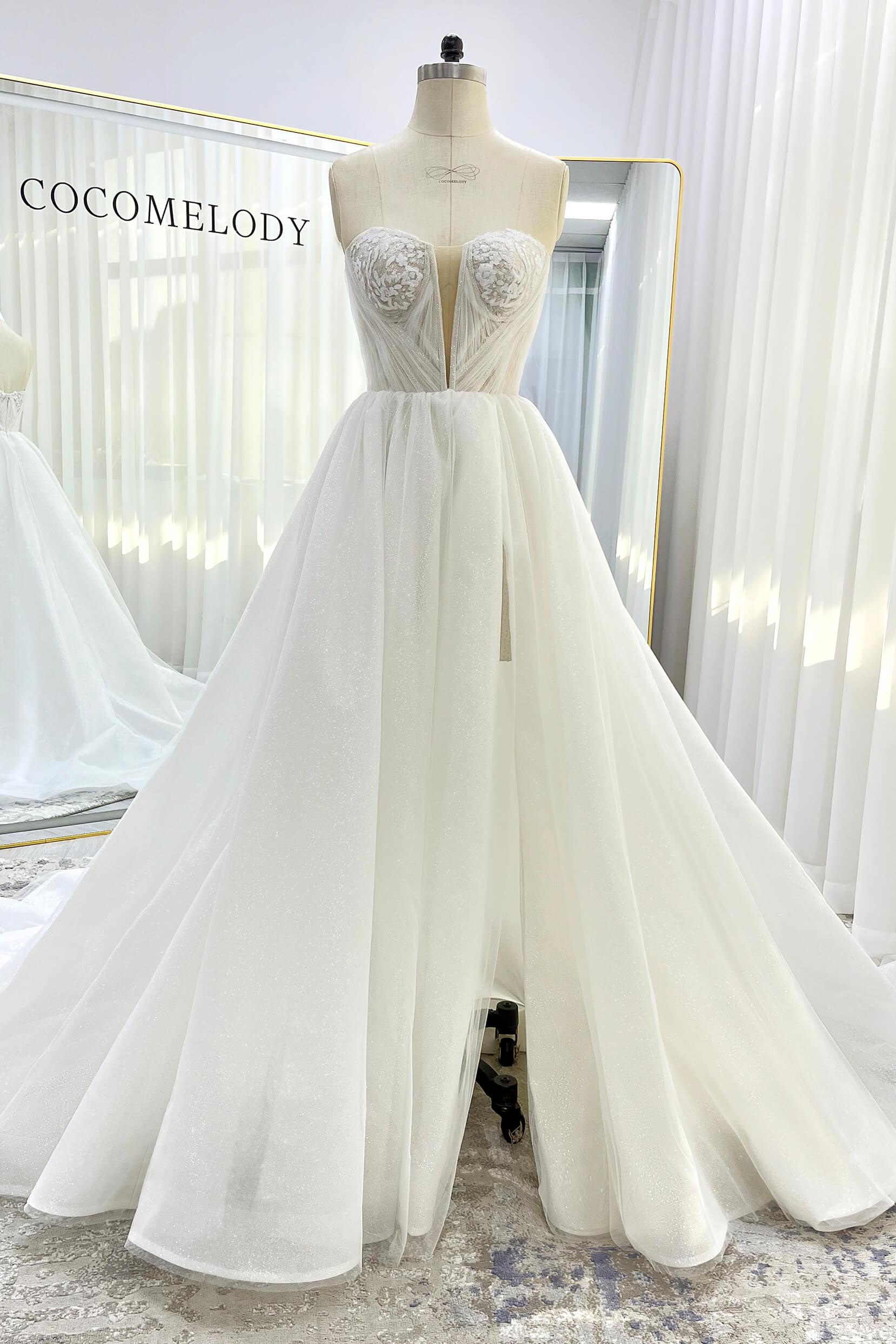 A-Line Court Train Glitter Wedding Dress CW3342 - COCOMELODY