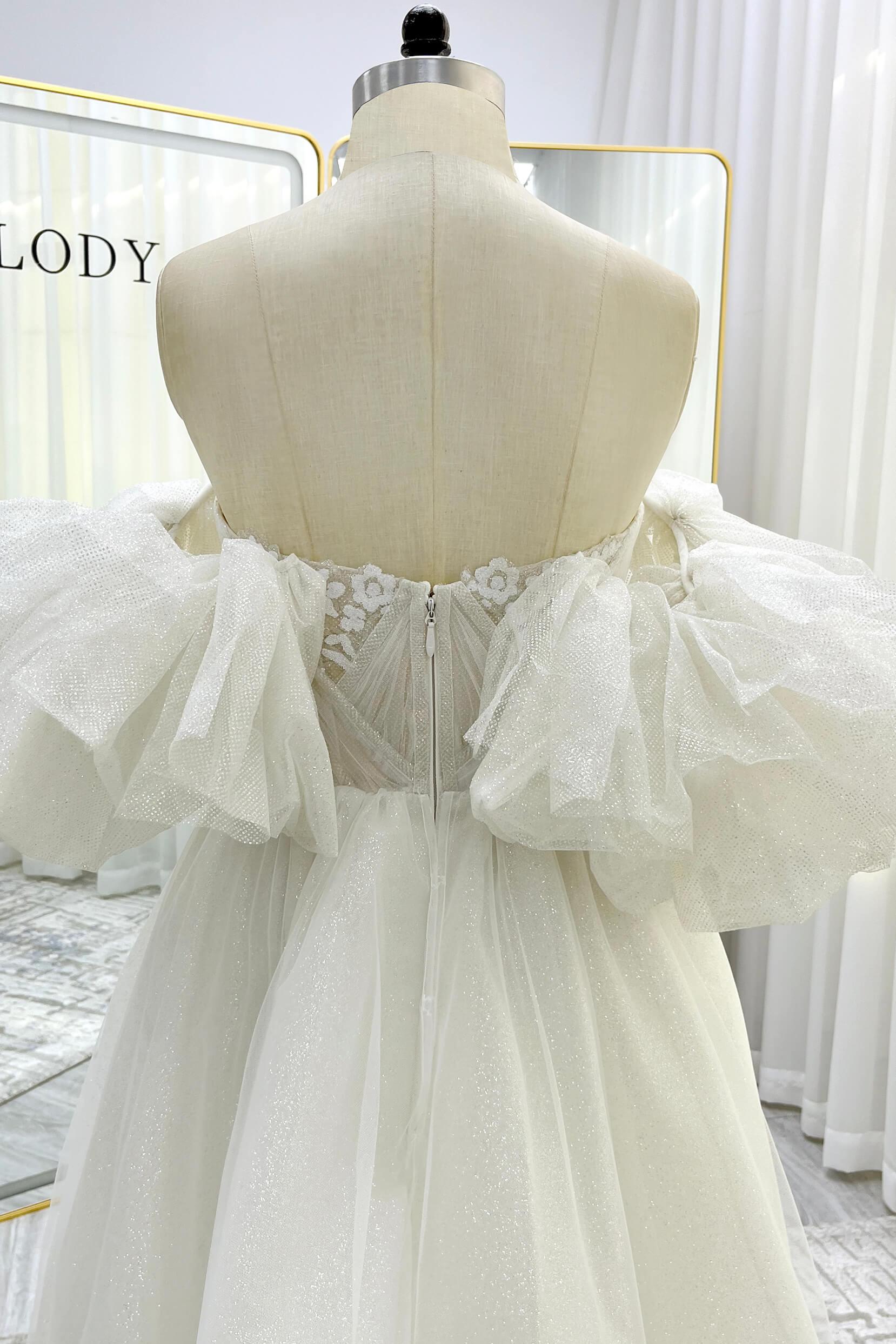 A-Line Court Train Glitter Wedding Dress CW3342 - COCOMELODY