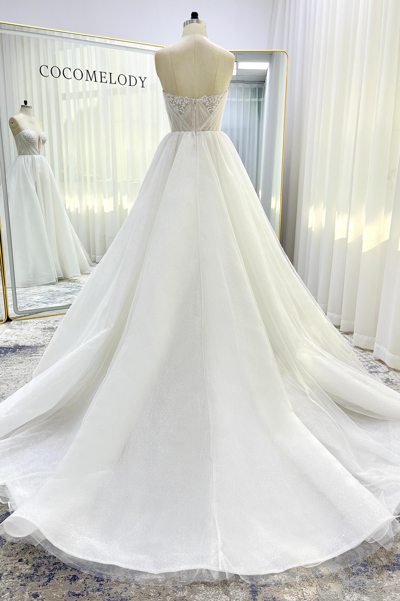 A-Line Court Train Glitter Wedding Dress CW3342 - COCOMELODY