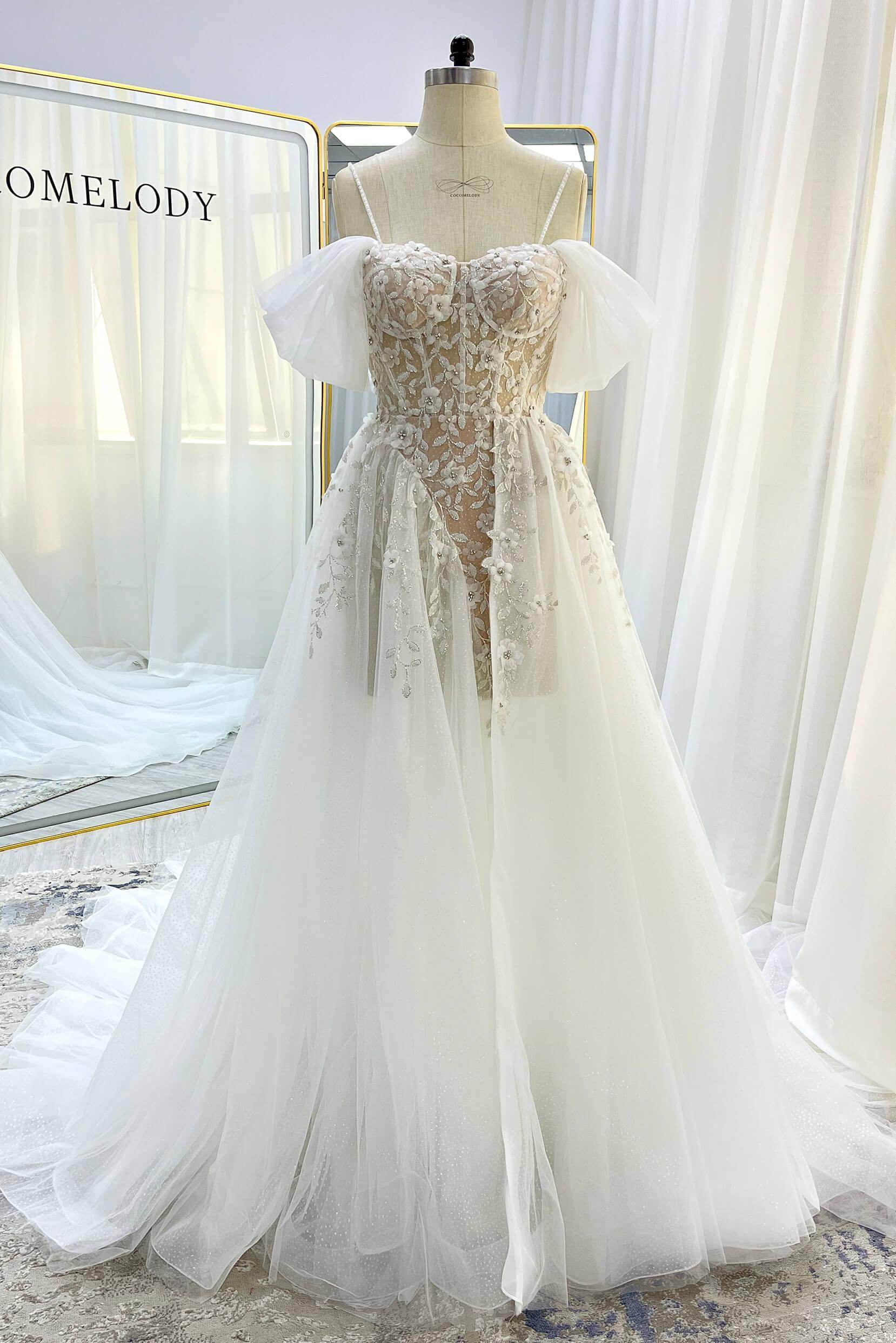 A-Line Court Train Tulle Wedding Dress CW3343 - COCOMELODY