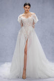 A-Line Court Train Tulle Wedding Dress CW3343 - COCOMELODY
