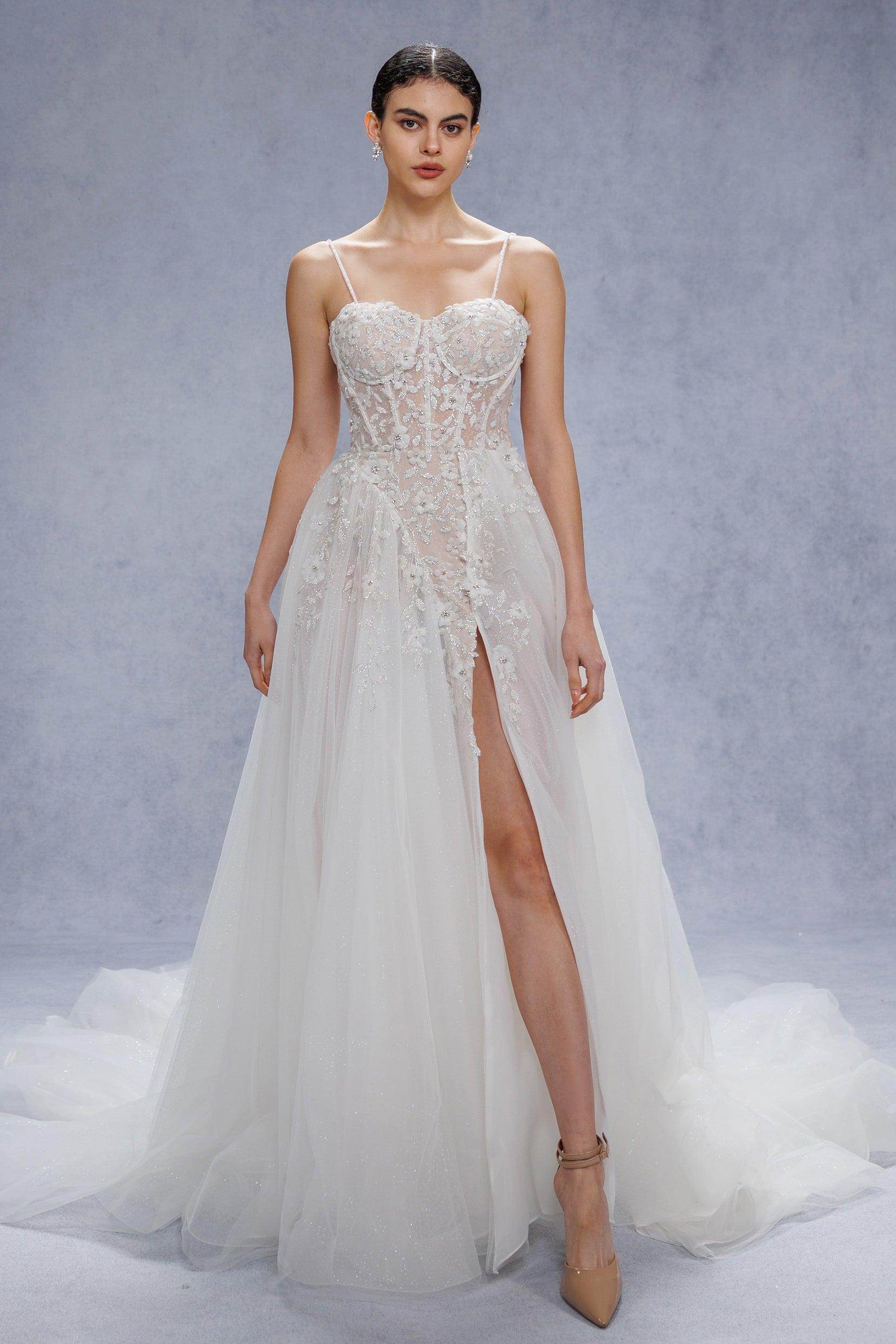 A-Line Court Train Tulle Wedding Dress CW3343 - COCOMELODY