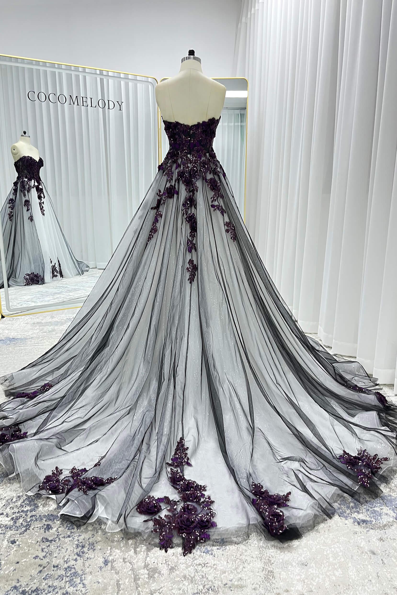 A-Line Court Train Lace Tulle Wedding Dress CW3345 - COCOMELODY