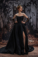 A-Line Court Train Mikado Tulle Wedding Dress CW3350 - COCOMELODY