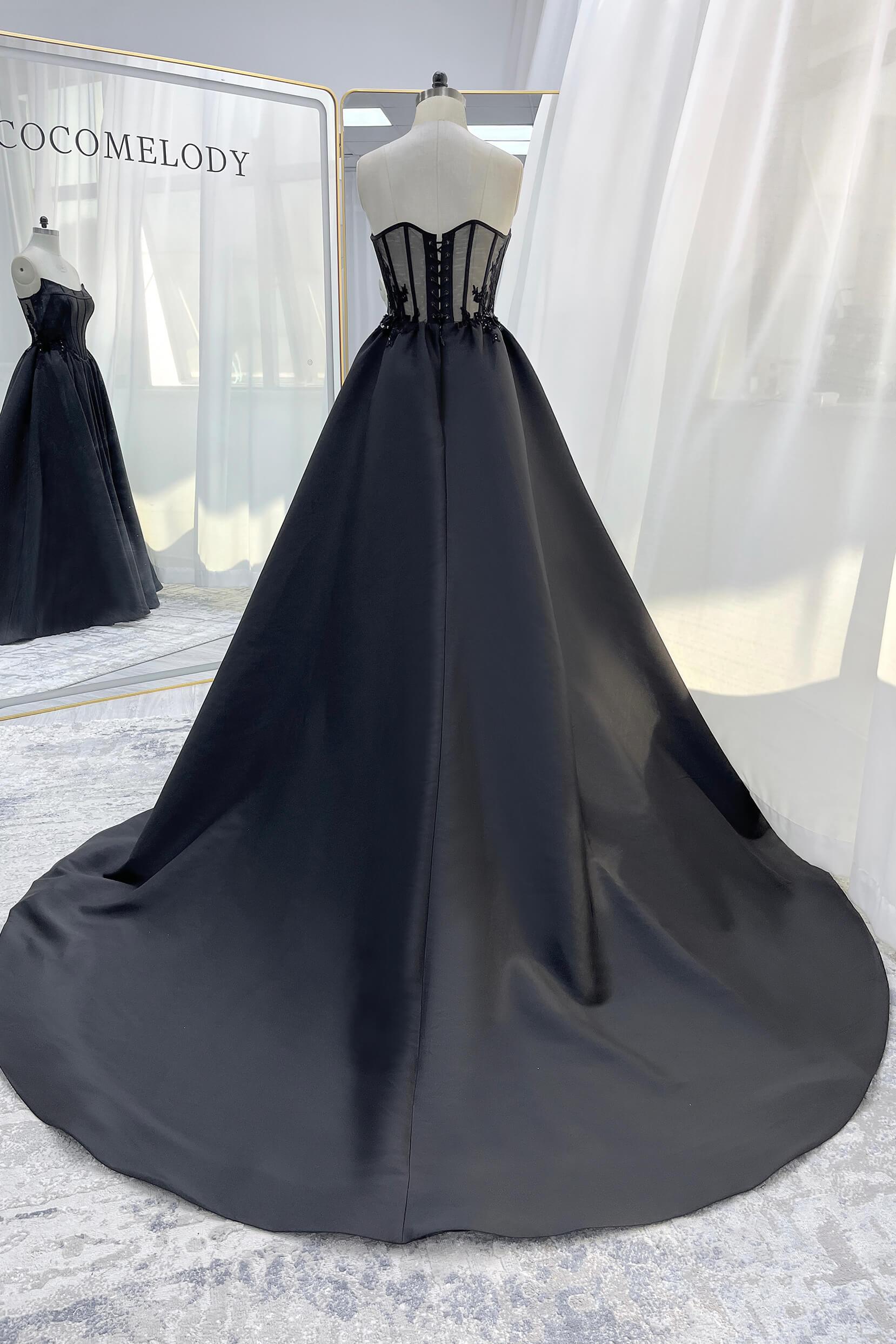A-Line Court Train Mikado Tulle Wedding Dress CW3350 - COCOMELODY