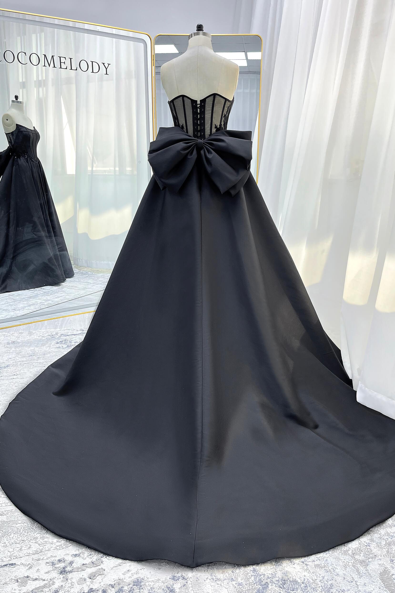 A-Line Court Train Mikado Tulle Wedding Dress CW3350 - COCOMELODY