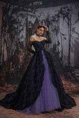 A-Line Chapel Train Sequined Lace Tulle Wedding Dress CW3351 - COCOMELODY
