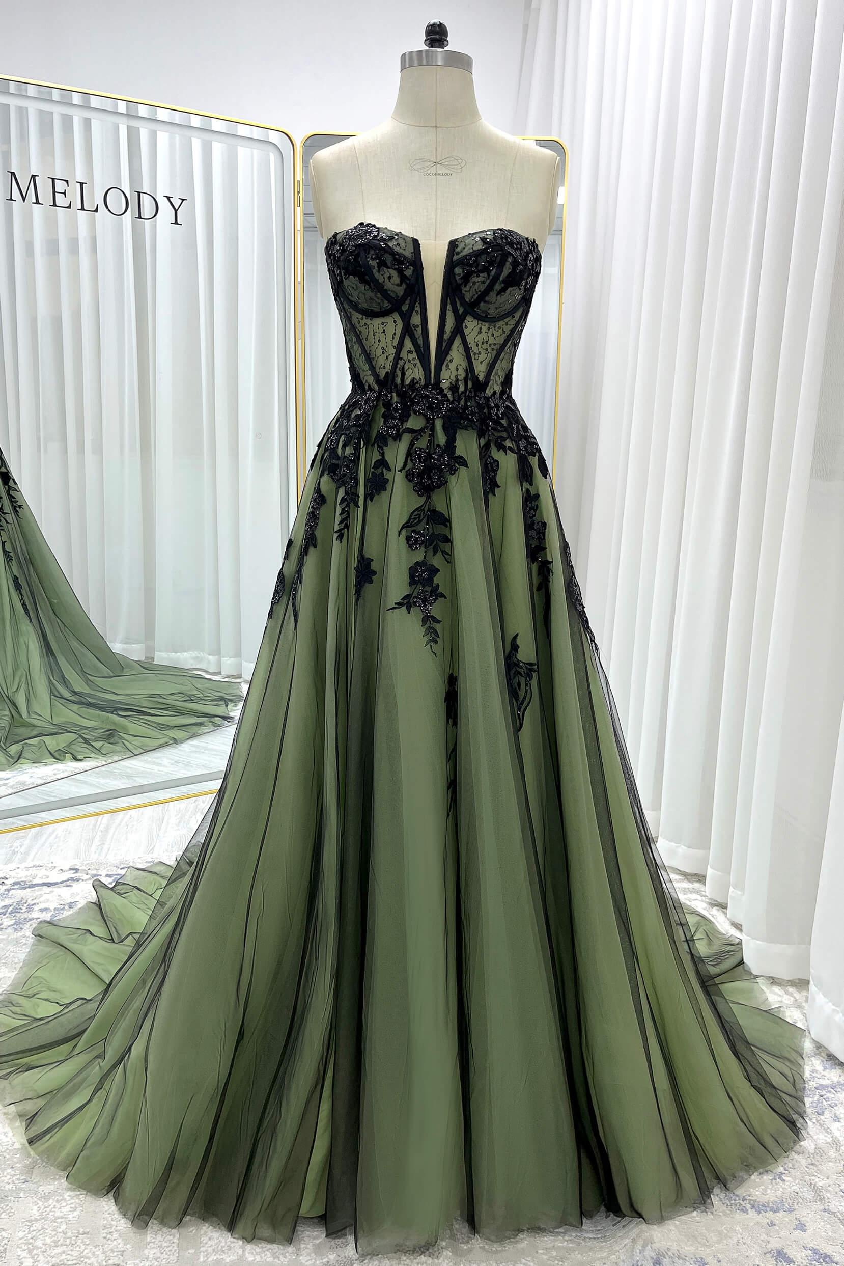 A-Line Court Train Sequined Lace Tulle Wedding Dress CW3352 - COCOMELODY