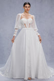 A-Line Court Train Chiffon Lace Wedding Dress CW3357 - COCOMELODY