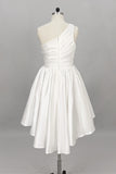 One Shoulder Satin Knee-Length Little White Dress CW3382