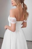 Off-The-Shoulder Sleeveless TulleLittle White Dress CW3387 - COCOMELODY