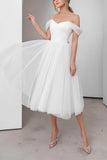 Off-The-Shoulder Sleeveless TulleLittle White Dress CW3387 - COCOMELODY