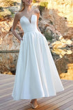 A-Line V-Neck Sleeveless Satin Dress With Pockets CW3388 - COCOMELODY