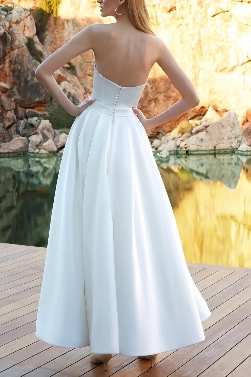 A-Line V-Neck Sleeveless Satin Dress With Pockets CW3388 - COCOMELODY