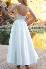A-Line V-Neck Sleeveless Satin Dress With Pockets CW3388 - COCOMELODY