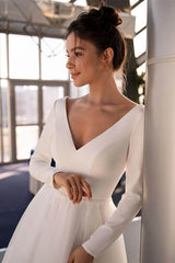 Long Sleeve Beaded Ankle-Length Little White Dress CW3389 - COCOMELODY