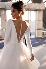 Long Sleeve Beaded Ankle-Length Little White Dress CW3389 - COCOMELODY