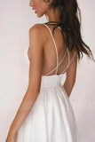 A-Line V-Neck Sleeveless Satin Tea-Length Dress CW3390 - COCOMELODY