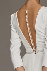A-Line V-Neck Beaded Satin Tulle Ankle-Length Dress CW3391 - COCOMELODY