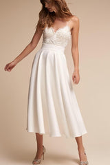 Lace Tea-Length Short Reception Wedding Dress CW3392 - COCOMELODY