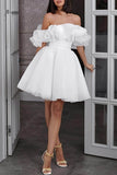 Off-The-Shoulder Mini Organza Wedding Dress CW3395 - COCOMELODY