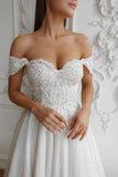 A-Line Off The Shoulder Tea-Length Wedding Dress CW3397