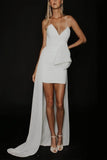 Sheath V-Neck Sleeveless Chiffon Little White Dress CW3398 - COCOMELODY
